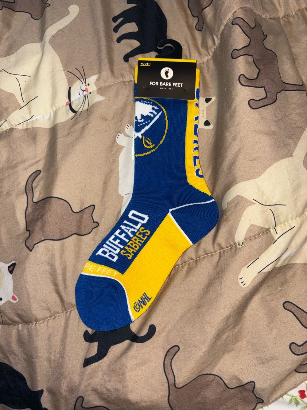 For Bare Feet Buffalo Sabres Youth Crew Socks Blue Yellow NHL Hockey